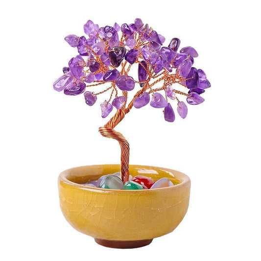 Crystal Wealth Tree with Agate Base for Home Decor
