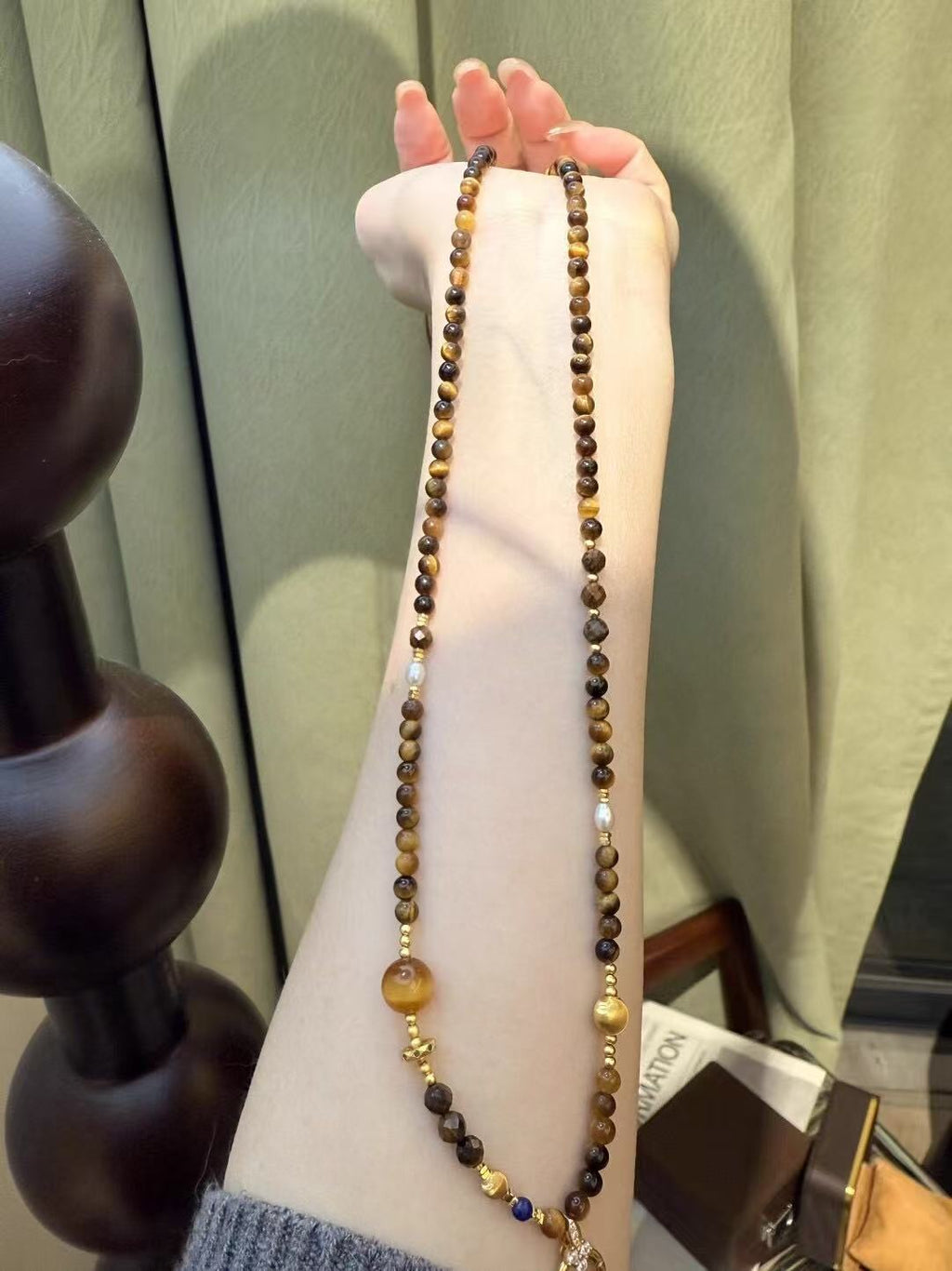 Tiger's Eye "Stone of Courage" Protection Necklace - Detachable Universal Clasp Chain for Pendants & Amulets