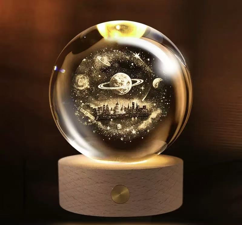 3D Engraved Romantic Crystal Ball with Sparkling Glow