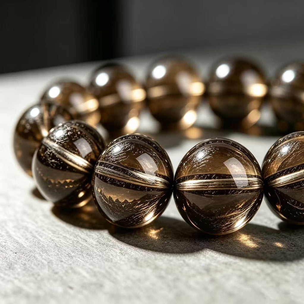 Natural Smoky Quartz Bracelet, Icy Transparent Smoky Crystal Round Beads Bracelet
