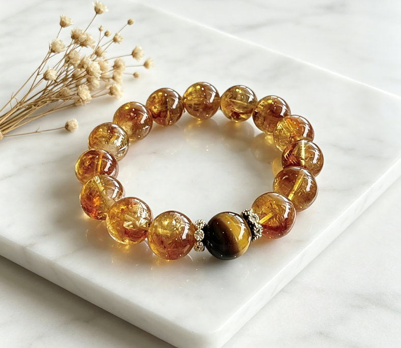 Citrine & Tiger's Eye Abundance Bracelet | Natural Crystal Wealth & Confidence Energy Beaded Bracelet
