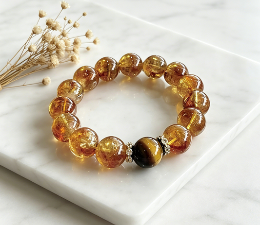 Citrine & Tiger's Eye Abundance Bracelet | Natural Crystal Wealth & Confidence Energy Beaded Bracelet