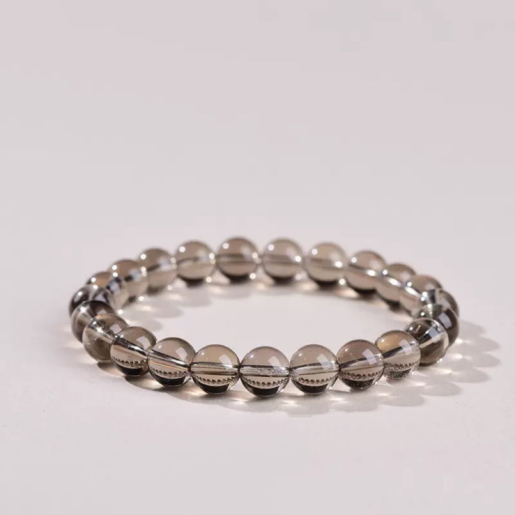 Natural Smoky Quartz Bracelet, Icy Transparent Smoky Crystal Round Beads Bracelet