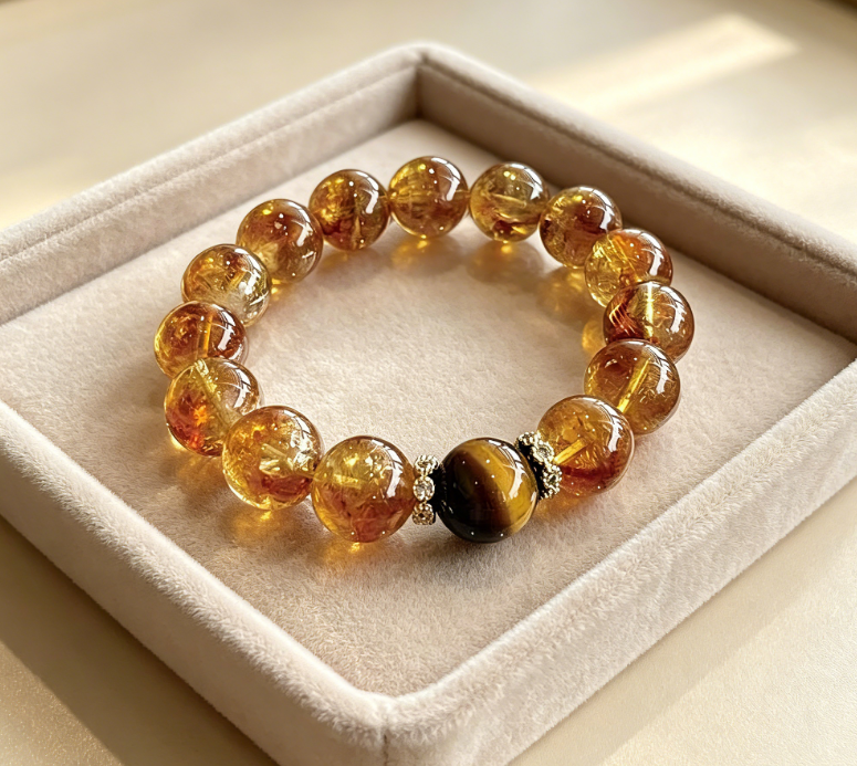 Citrine & Tiger's Eye Abundance Bracelet | Natural Crystal Wealth & Confidence Energy Beaded Bracelet