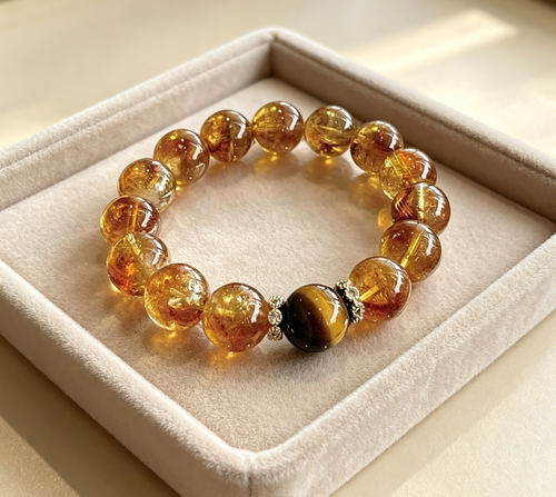 Citrine & Tiger's Eye Abundance Bracelet | Natural Crystal Wealth & Confidence Energy Beaded Bracelet