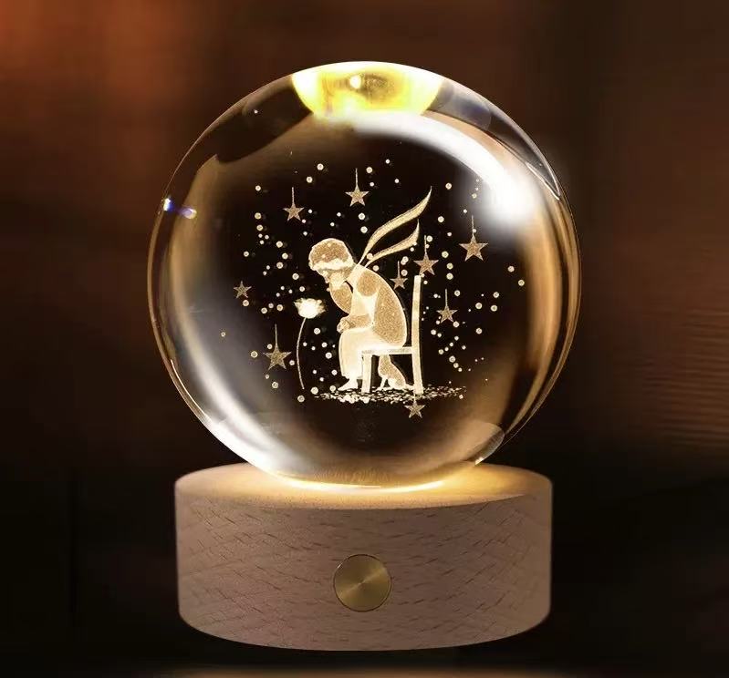 3D Engraved Romantic Crystal Ball with Sparkling Glow