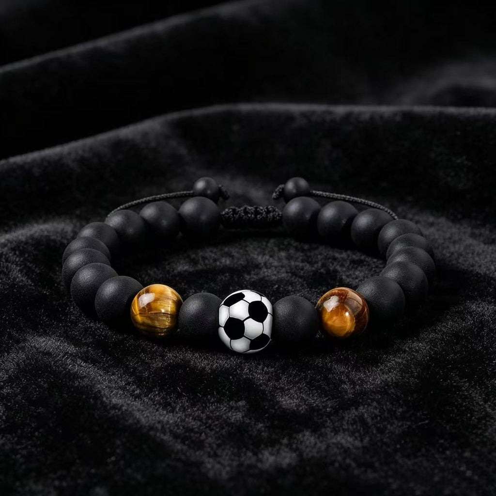 World Cup Hand-Woven Alloy Football Tiger Eye Stone Bracelet
