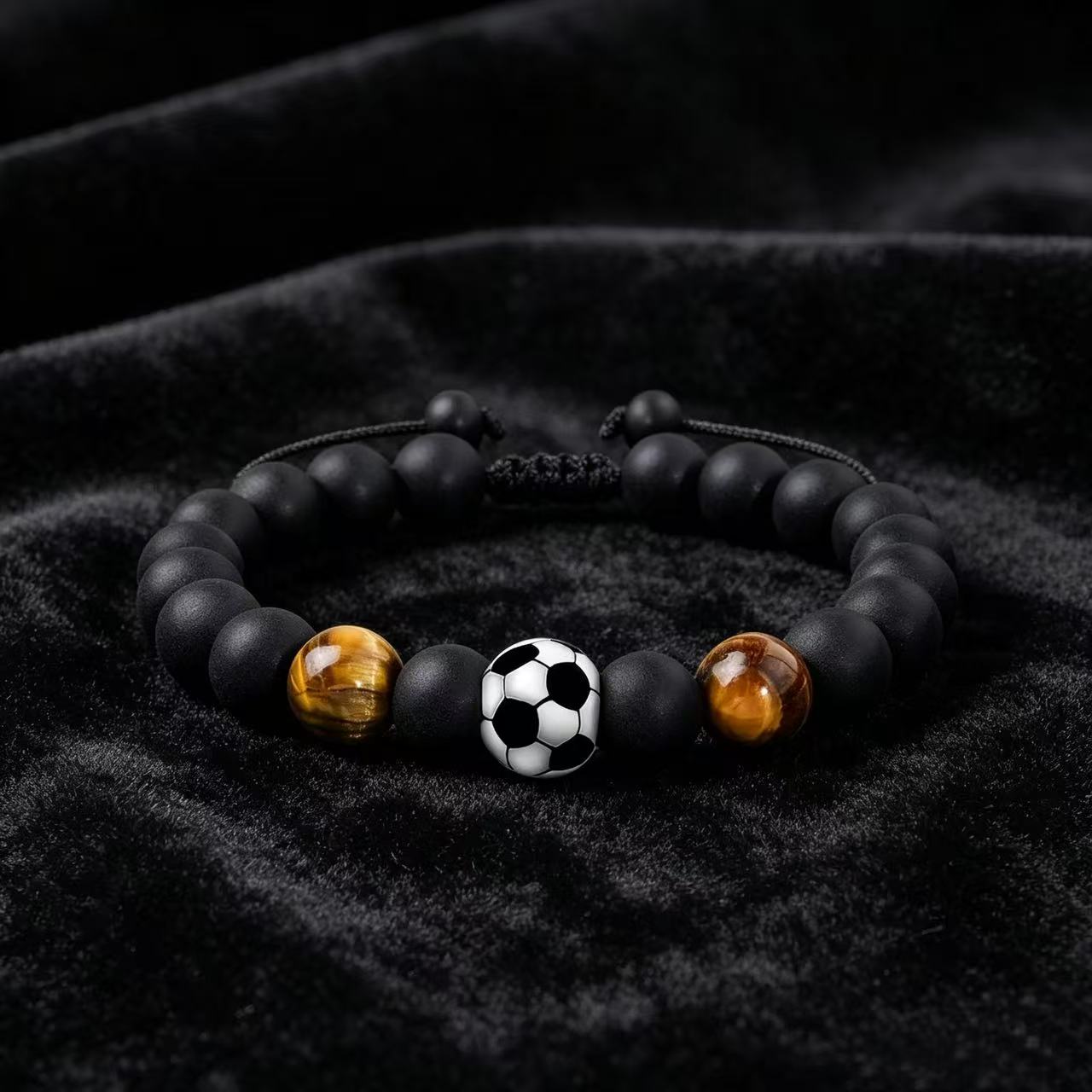 World Cup Hand-Woven Alloy Football Tiger Eye Stone Bracelet