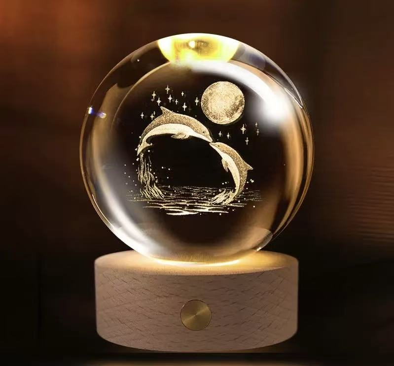 3D Engraved Romantic Crystal Ball with Sparkling Glow