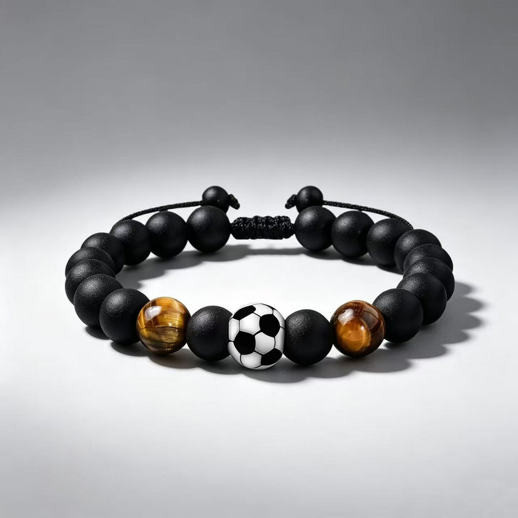 World Cup Hand-Woven Alloy Football Tiger Eye Stone Bracelet