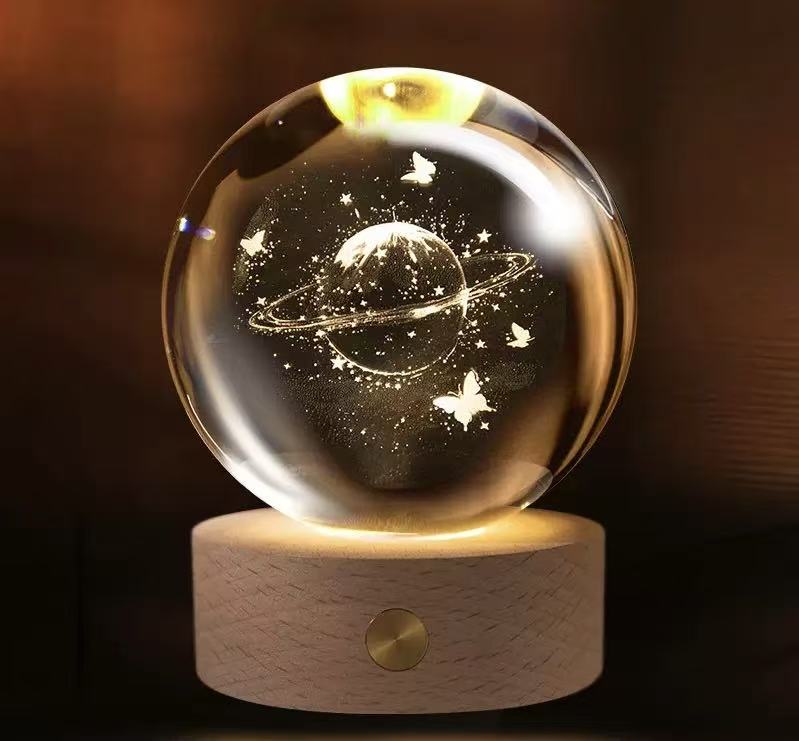 3D Engraved Romantic Crystal Ball with Sparkling Glow