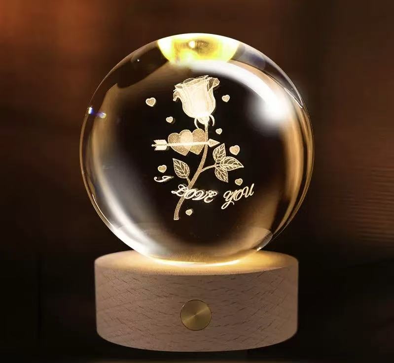3D Engraved Romantic Crystal Ball with Sparkling Glow