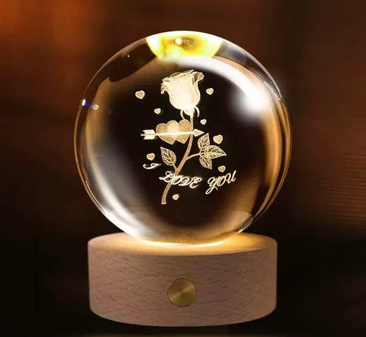 3D Engraved Romantic Crystal Ball with Sparkling Glow