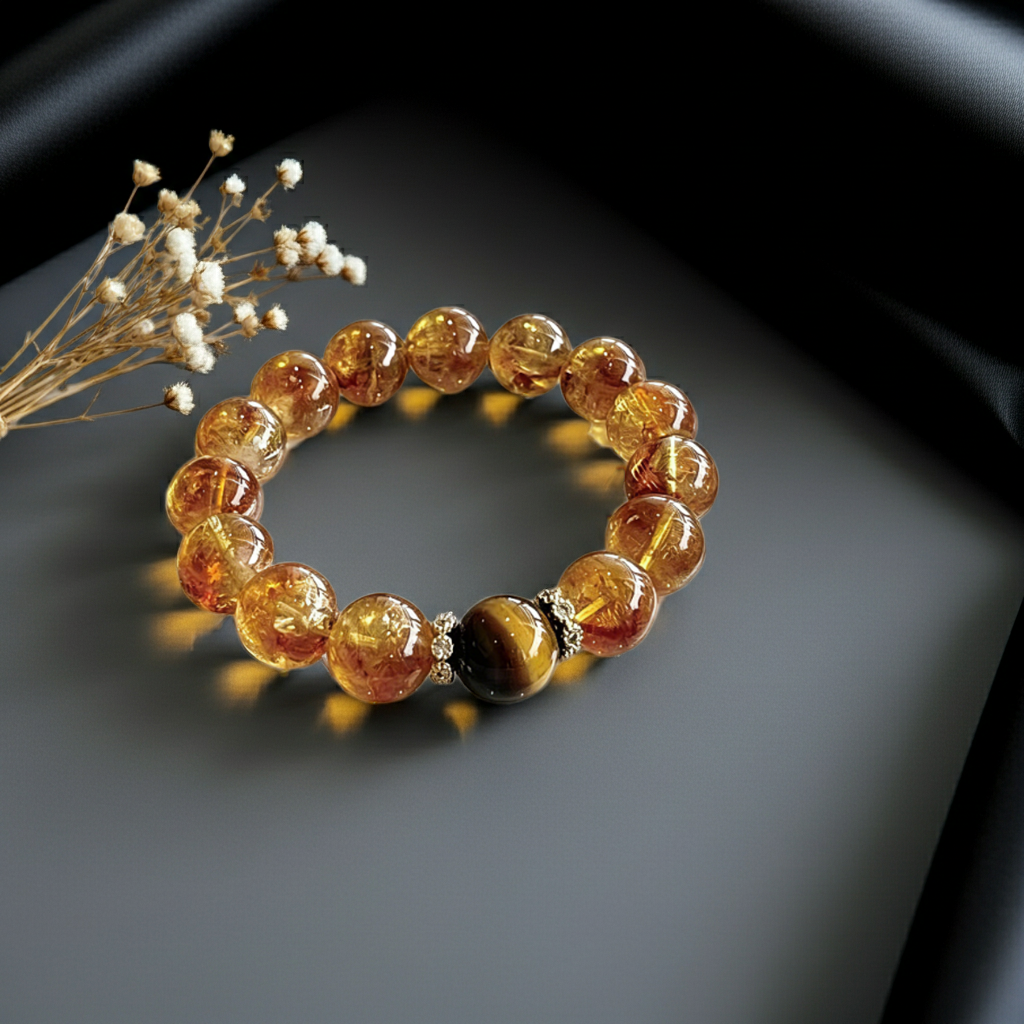 Citrine & Tiger's Eye Abundance Bracelet | Natural Crystal Wealth & Confidence Energy Beaded Bracelet