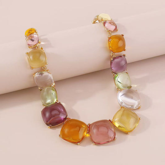 FANLORE Healing Crystal Candy Necklace | Rainbow & Clear Quartz Energy Choker, Gold Plated Aura Cleanser Jewelry