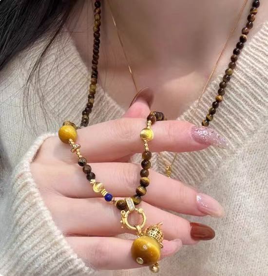 Tiger's Eye "Stone of Courage" Protection Necklace - Detachable Universal Clasp Chain for Pendants & Amulets