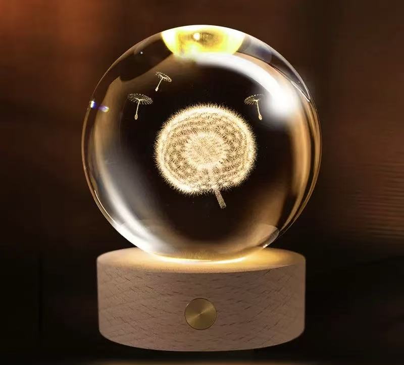 3D Engraved Romantic Crystal Ball with Sparkling Glow