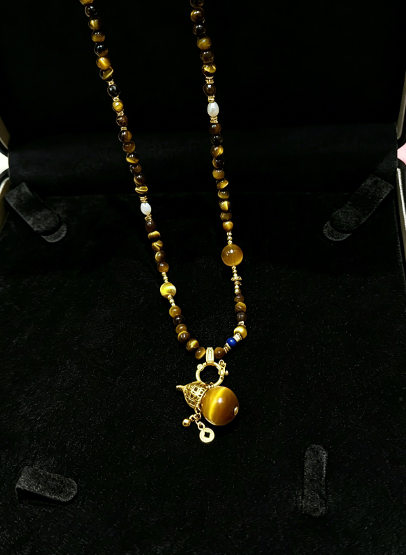 Tiger's Eye "Stone of Courage" Protection Necklace - Detachable Universal Clasp Chain for Pendants & Amulets