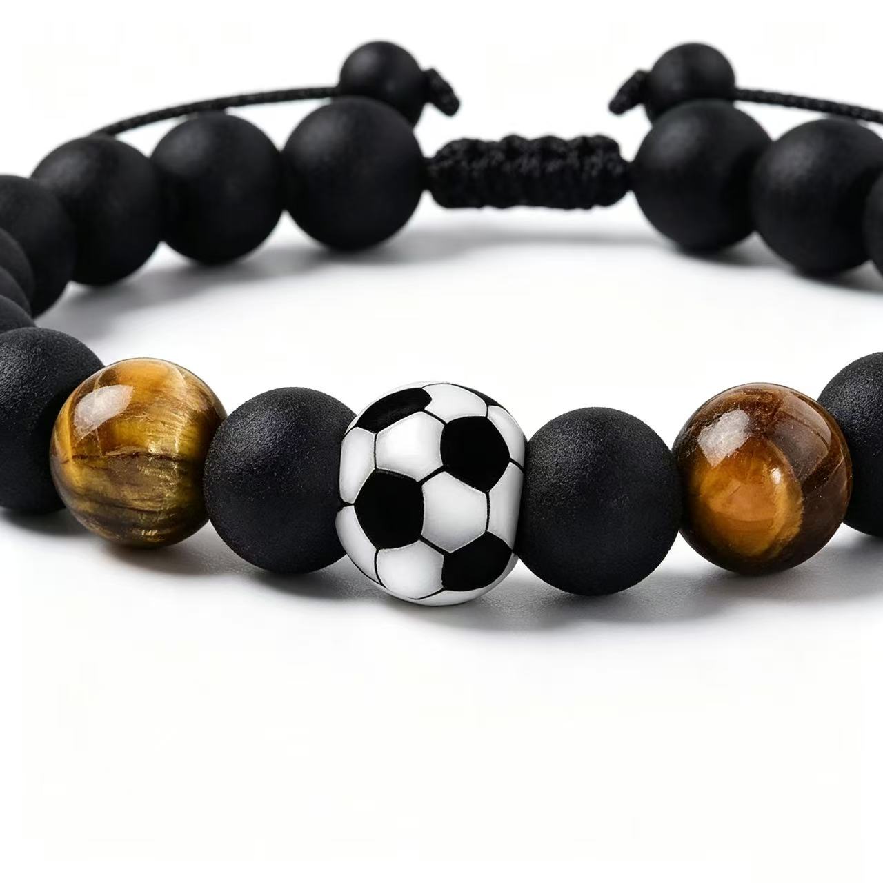 World Cup Hand-Woven Alloy Football Tiger Eye Stone Bracelet