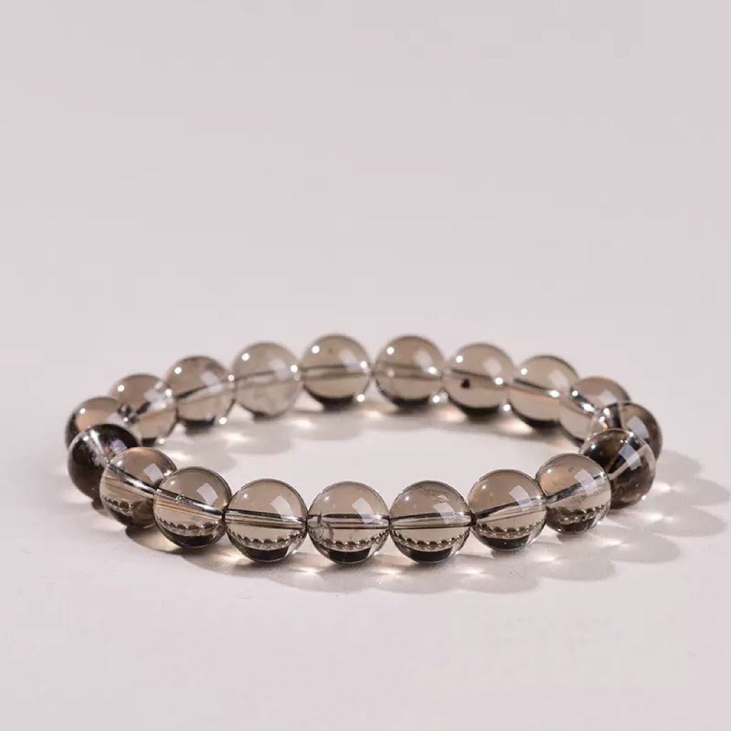 Natural Smoky Quartz Bracelet, Icy Transparent Smoky Crystal Round Beads Bracelet