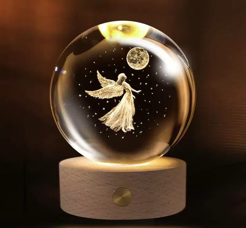 3D Engraved Romantic Crystal Ball with Sparkling Glow