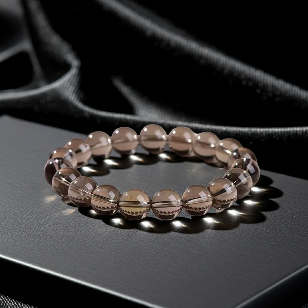 Natural Smoky Quartz Bracelet, Icy Transparent Smoky Crystal Round Beads Bracelet