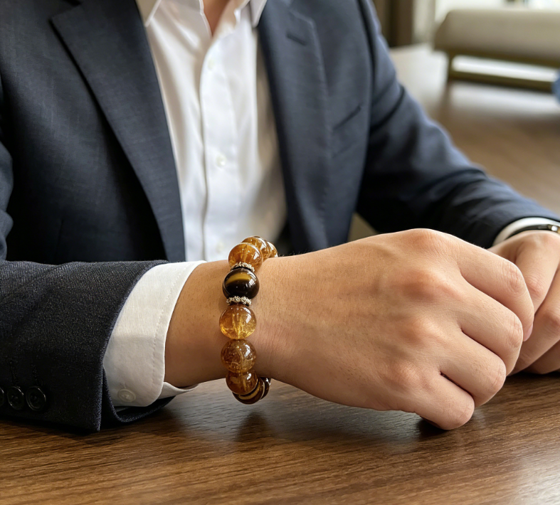 Citrine & Tiger's Eye Abundance Bracelet | Natural Crystal Wealth & Confidence Energy Beaded Bracelet